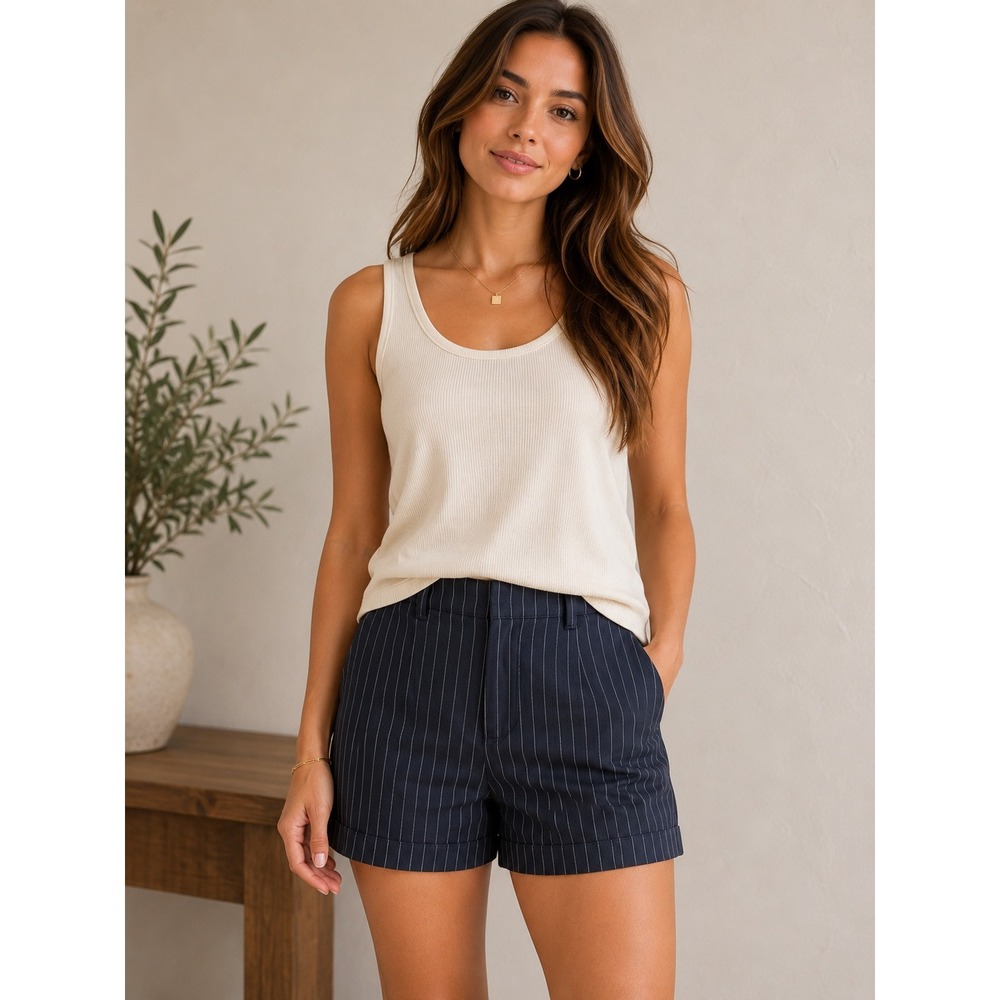 Meilleur Moment Navy Pinstripe High Waist Tailored Shorts Small